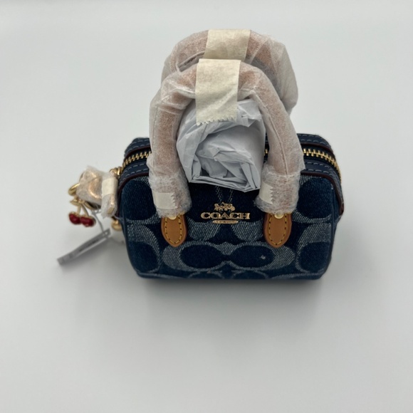 NWT COACH Mini Rowan Bag Charm In Signature Denim - Picture 4 of 5